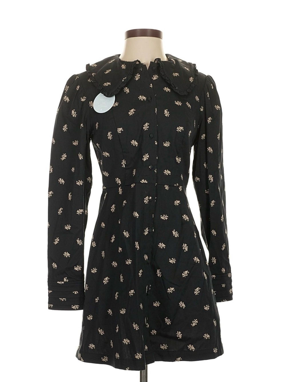 Hill House Black Floral Long-Sleeve Dress with Rounded Collar